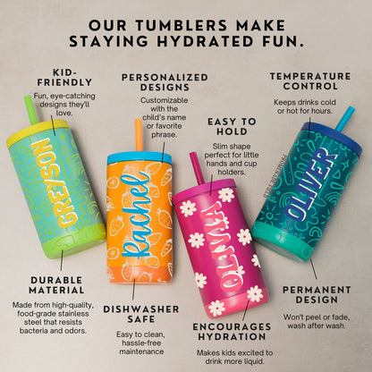 Custom Name Tumbler for Kids, Girls & Boys Water Bottle for Back To School, Personalized Kids Birthday Gift, Custom Toddler Tumbler Thermos