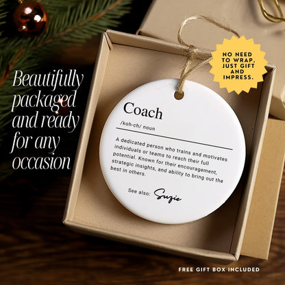 Personalized Coach Keepsake Ornament, Custom Ceramic Name Definition Ornament, Christmas Gift for Coaches, Coach Appreciation Thank You Gift