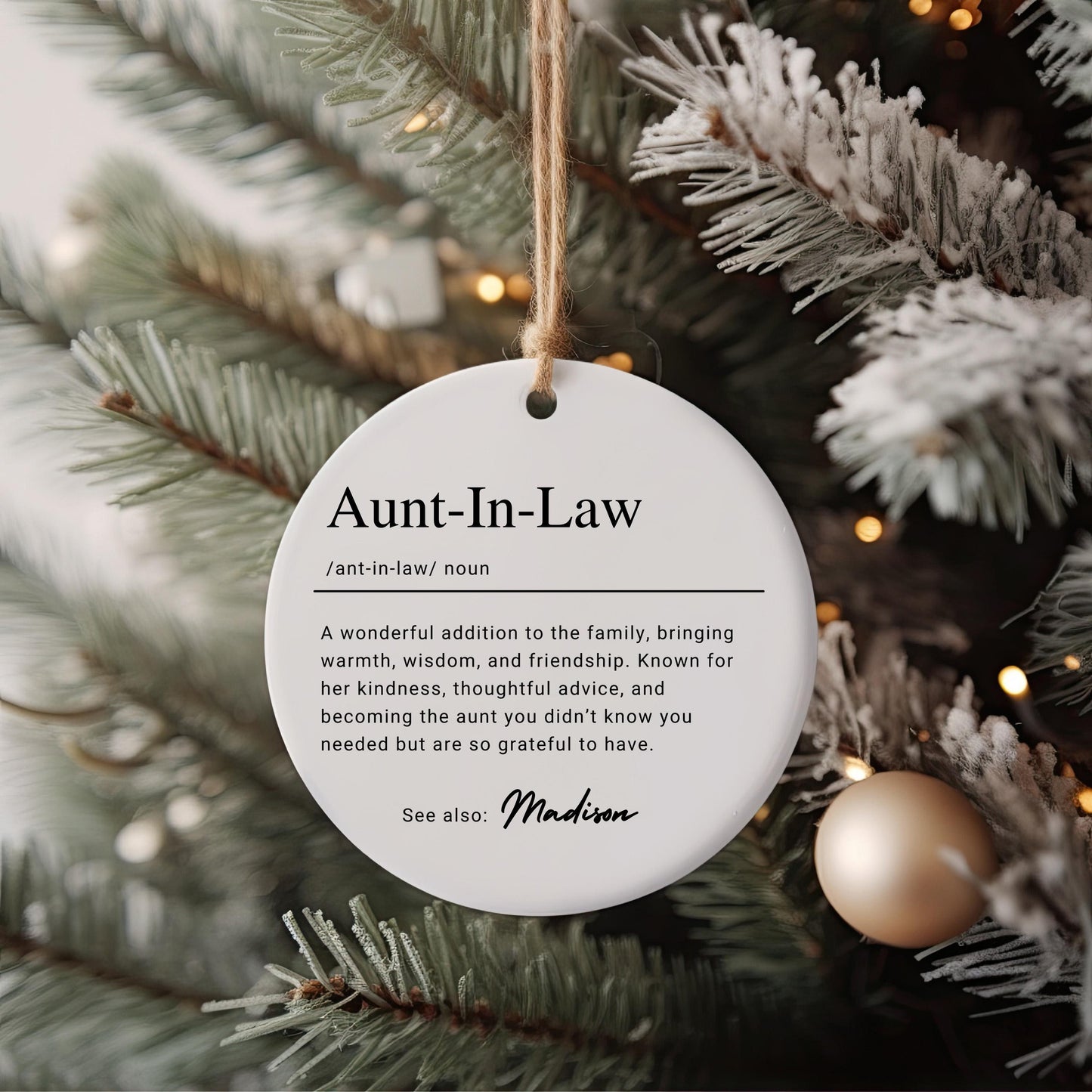 Personalized Aunt In Law Keepsake Ornament, Custom Ceramic Name Definition Ornament, Christmas Gift, Birthday Sentimental Gift for In Law