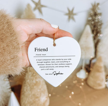 Personalized Friend Ornament, Custom Ceramic Ornament with Name Definition, Friendship Christmas Gift, Bestie Birthday, Best Friend Keepsake