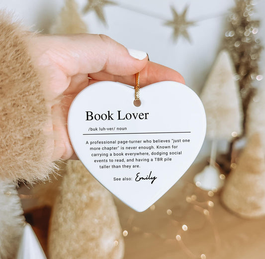 Personalized Book Lover Keepsake Ornament, Custom Ceramic Name Definition Ornament, Christmas Gift for Bookworm & Reader, Birthday Gift Idea