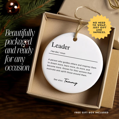 Personalized Leader Keepsake Ornament, Custom Ceramic Ornament with Name Definition, Boss Mentor Christmas Gift, Team Lead Recognition Gift