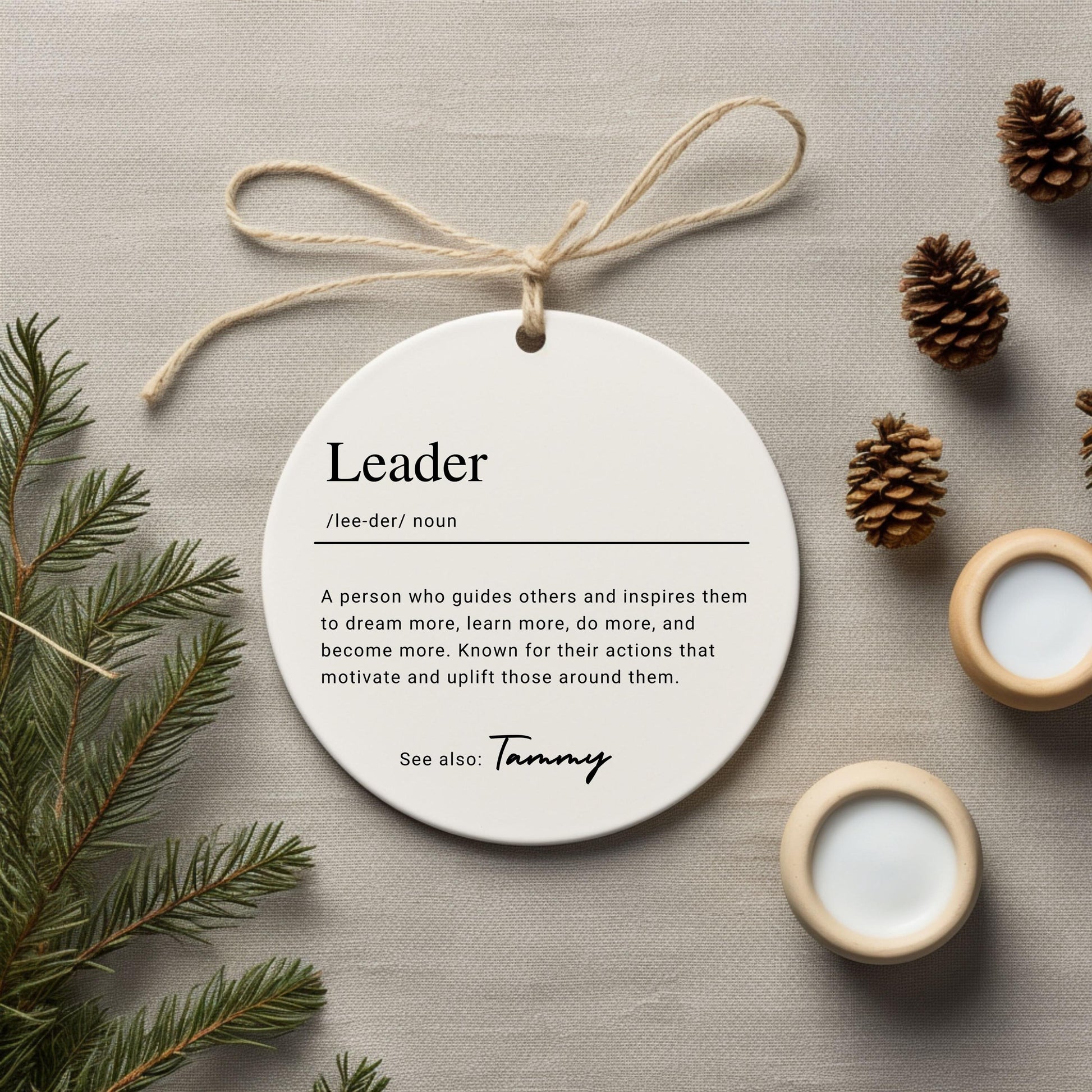 Personalized Leader Keepsake Ornament, Custom Ceramic Ornament with Name Definition, Boss Mentor Christmas Gift, Team Lead Recognition Gift